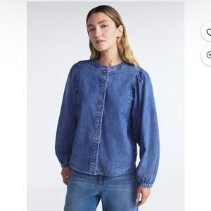 Scoop Denim Peasant Sleeve Shirt Blouson Sleeve XS